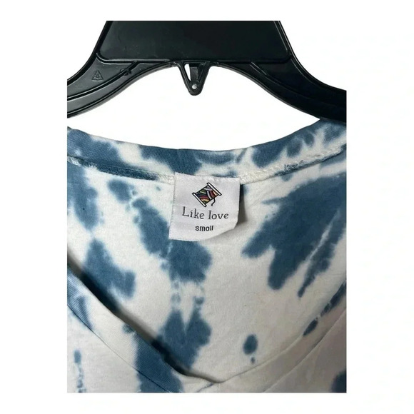 0655. LIKE LOVE SHORT SLEEVE TOP BLUE/WHITE TIE DYE PATTERN SIZE SMALL COTTON - Picture 6 of 10